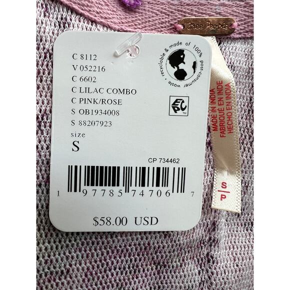 FREE PEOPLE TOP WOMENS SIZE SMALL OH MY BABY COTTON STRETCH TEE LILAC PINK BOHO - Picture 6 of 13